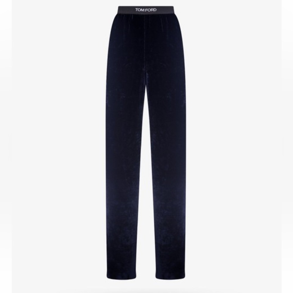 NEW SEASON Tom Ford Blue Velvet Logo Waist Trousers